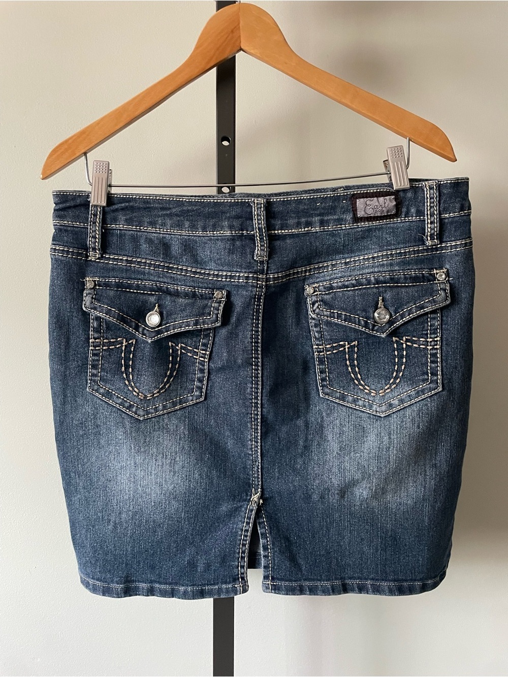 Y2K Vintage Bling Denim Jean Mini Skirt 2000s Flap Pockets Mcbling Indie Sleeze